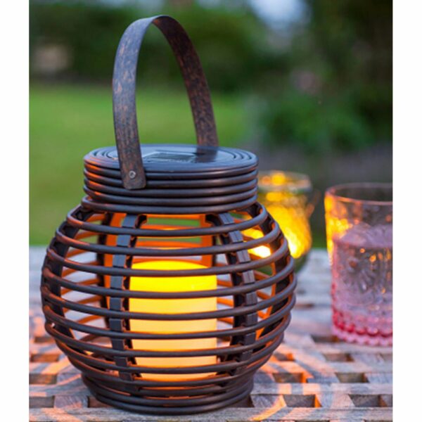 Näve Solar-Laterne Rattan-Flamme Höhe 15 cm Schwarz